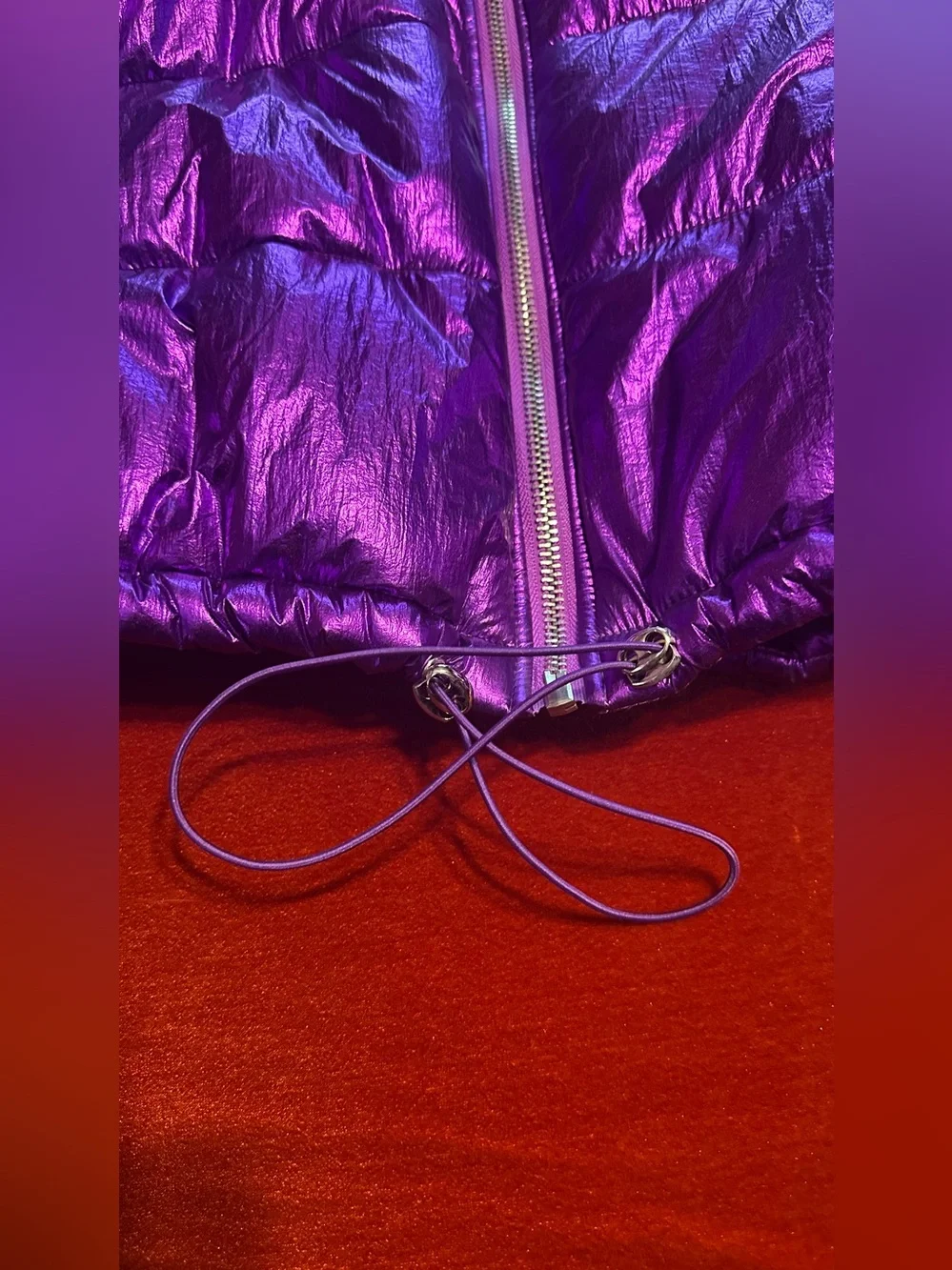 Fashion Nova Metallic Purple Cropped Puffer Bubble Jacket Size Medium
